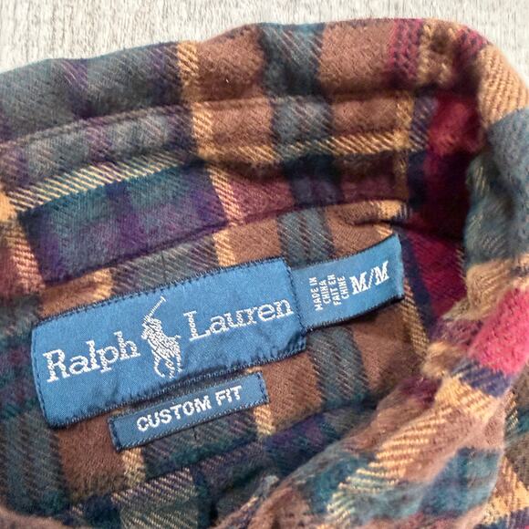 Vintage Polo Ralph Lauren Custom Fit Flannel Button Shirt Men's Medium Preppy - Picture 4 of 7